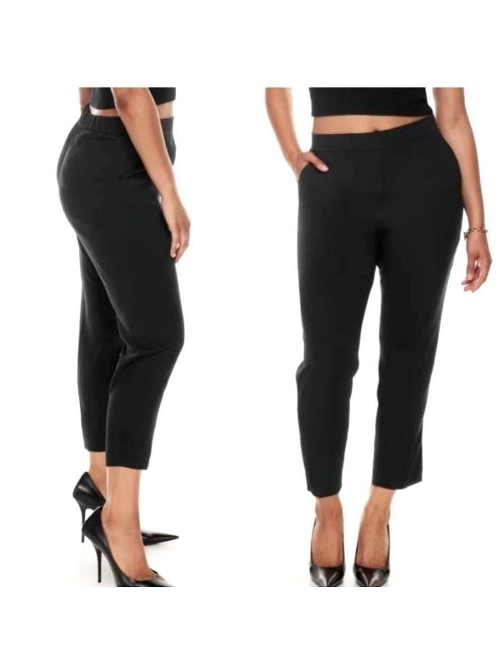 BABATON Aritzia CONAN Cropped Crepe Black Trouser Pants Back Elastic Size 6